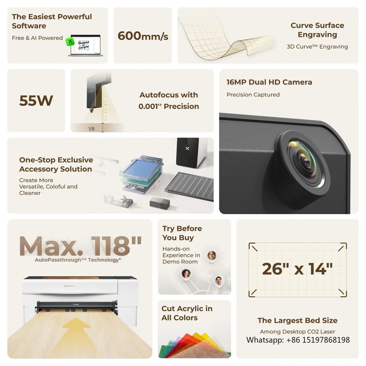Xtool P2S 55W CO2 Laser Cutter All-In-1 Desktop Engraver Machine for Metal Leather Glass Acrylic Paper-New Condition