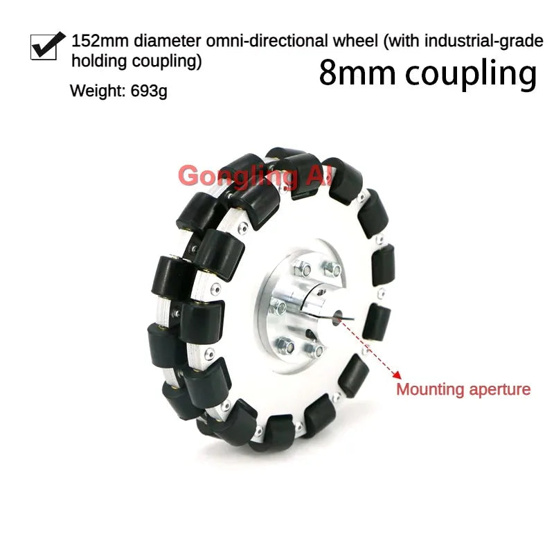 40Kg Load Omnidirectional Wheel Aluminum Alloy Fulai Tires 127 152 203mm Omni Wheel Robot Ros Platform Omnidirectional Motion