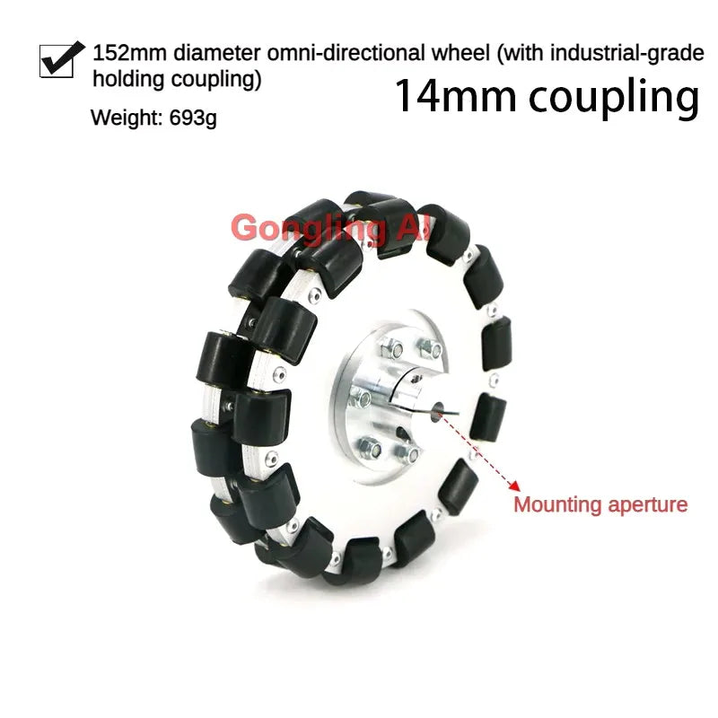 40Kg Load Omnidirectional Wheel Aluminum Alloy Fulai Tires 127 152 203mm Omni Wheel Robot Ros Platform Omnidirectional Motion