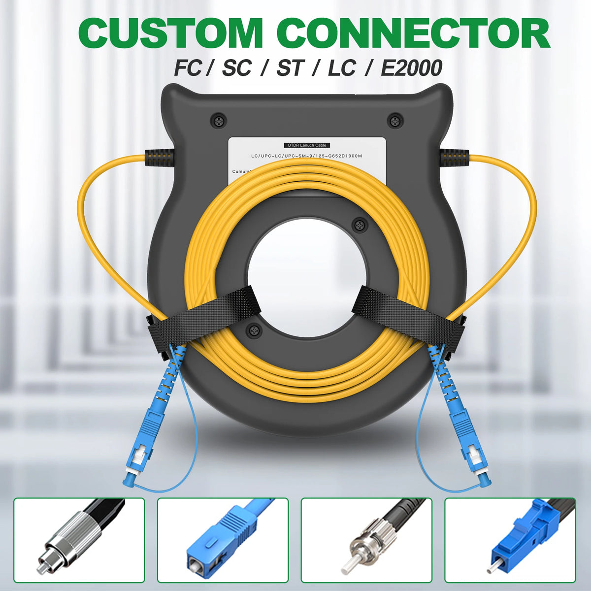 KomShine 200m Singlemode OTDR Launch Cable Rings , Improved Test Accuracy Of OTDR Dead Zone Eliminator Connector Can Customize