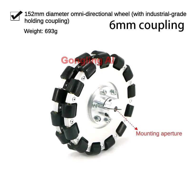 40Kg Load Omnidirectional Wheel Aluminum Alloy Fulai Tires 127 152 203mm Omni Wheel Robot Ros Platform Omnidirectional Motion
