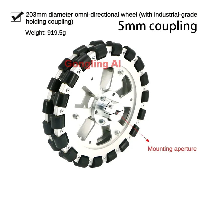 40Kg Load Omnidirectional Wheel Aluminum Alloy Fulai Tires 127 152 203mm Omni Wheel Robot Ros Platform Omnidirectional Motion