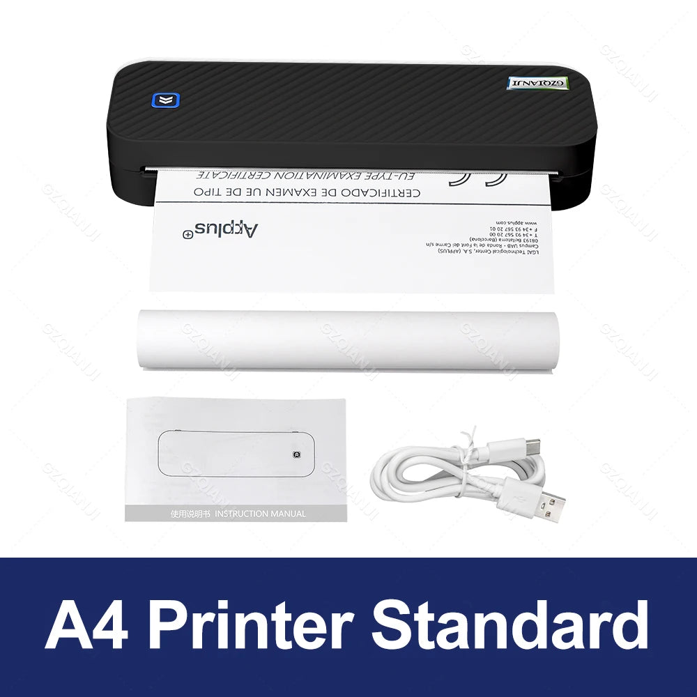 Portable A4 Thermal Printer Bluetooth Photos PDF Document Printing Machine Folded Rolls Paper For Office Work Home School Travel