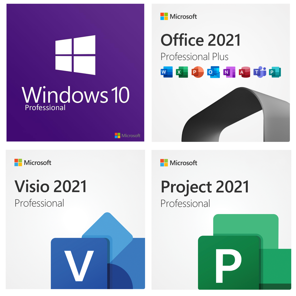 Microsoft Windows 10 Pro + Office 2021 + Visio 2021 + Project 2021 — Bundle | 1 PC | Instant Delivery